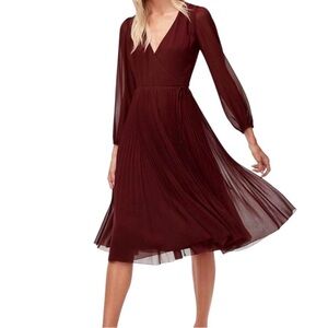 Aritzia Wilfred Beaune Long Sleeve Dress (Burgundy)
